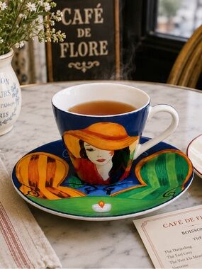 Vintage Misono Cafe Paris Coffee & Tea Cup Saucer Set of 8 Art Deco 1994